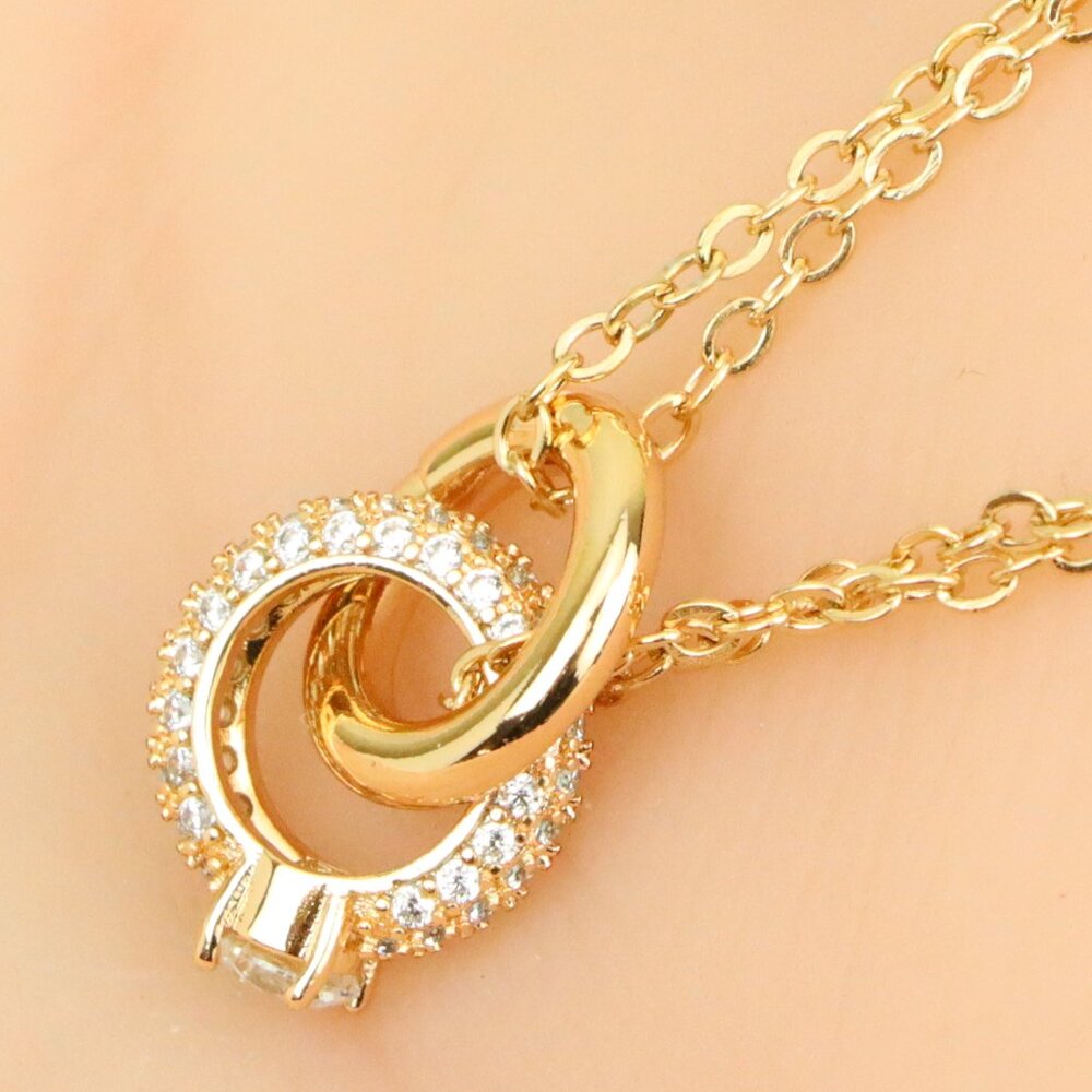 Elegant Rose Gold Pendant Necklace with Dual Ring Design, XPNL0349